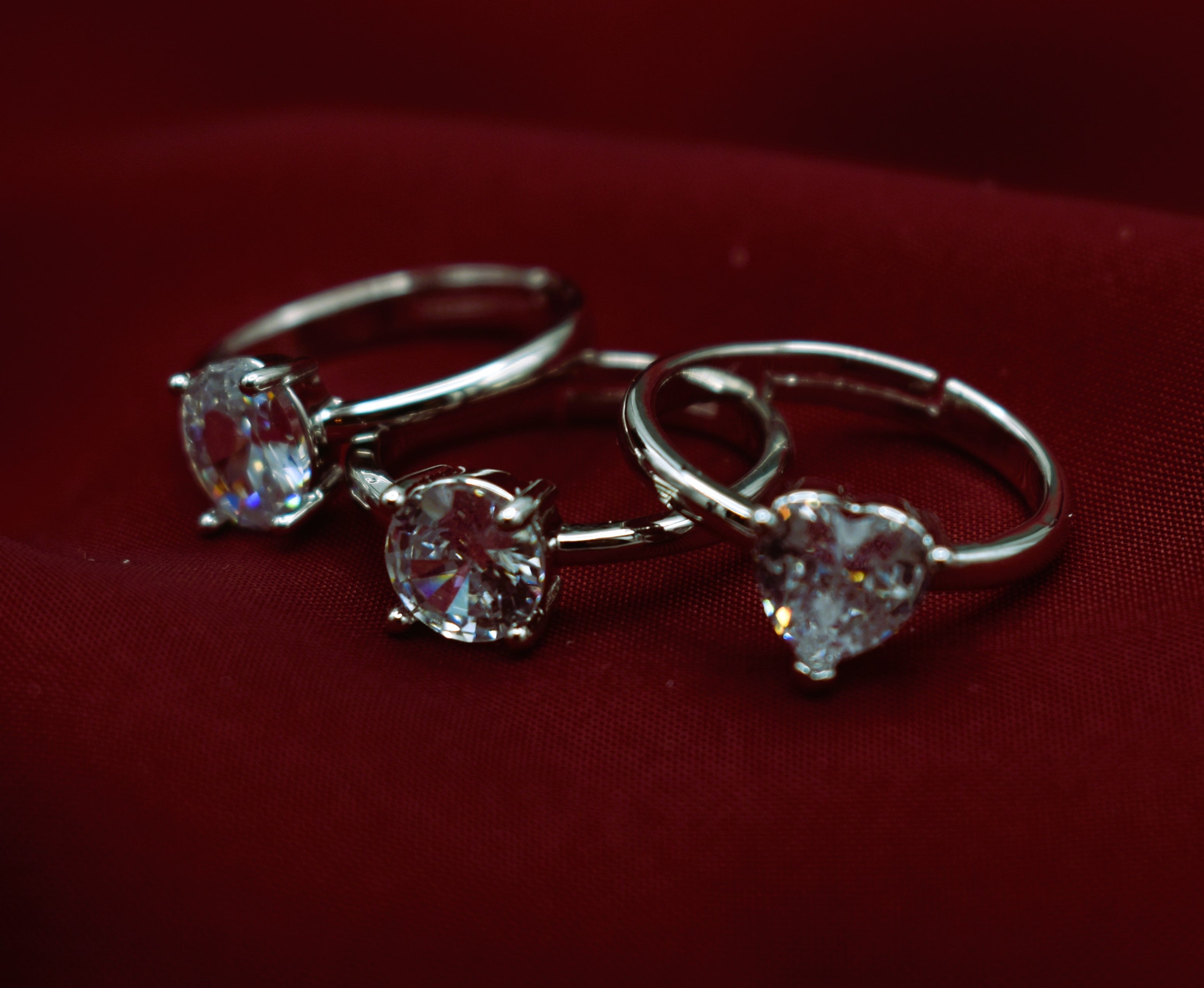 Silver Zircon Rings in Heart, Leaf, Square Shapes – Elegant & Stylish Jewelry