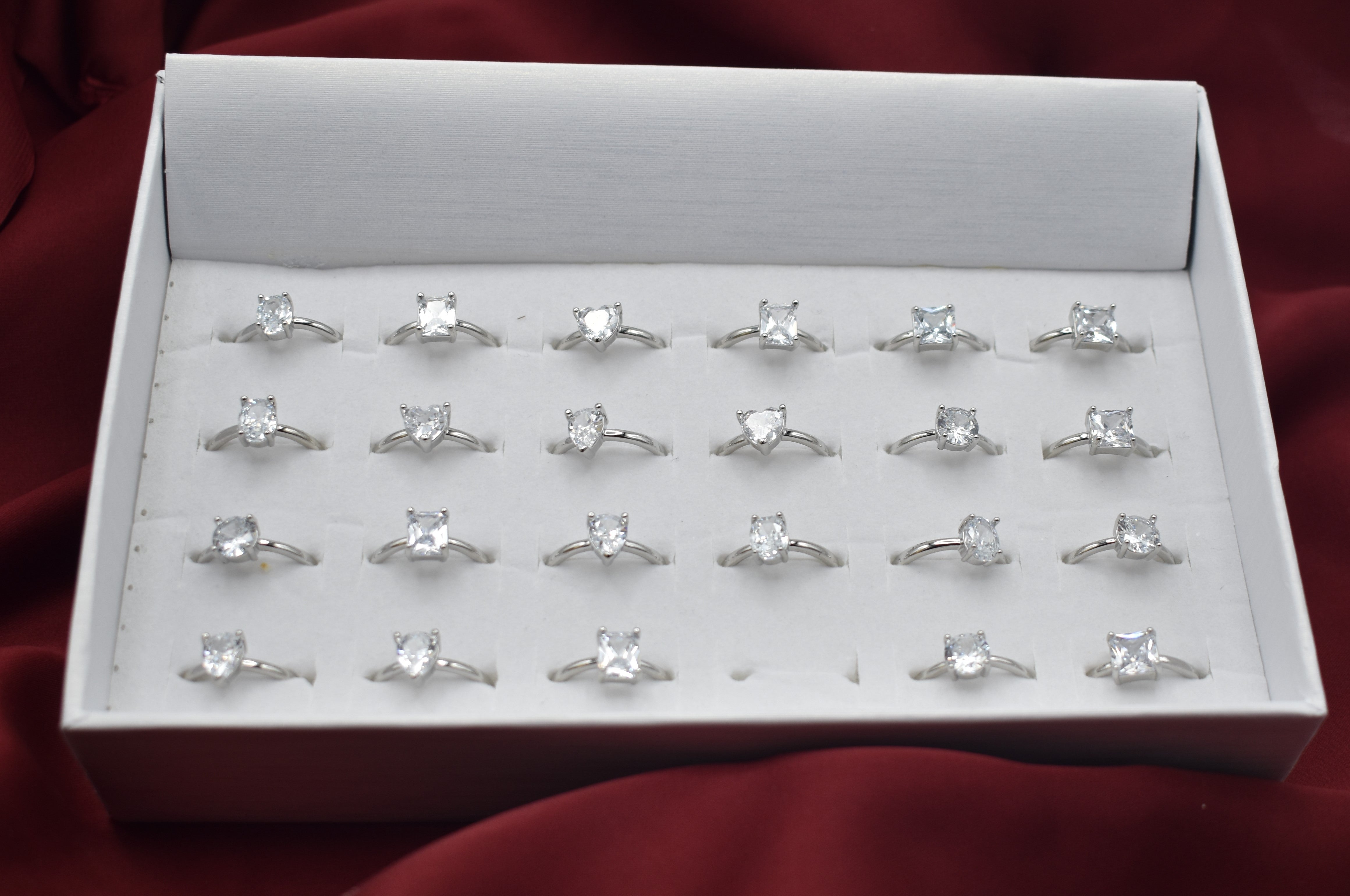 Silver Zircon Rings in Heart, Leaf, Square Shapes – Elegant & Stylish Jewelry