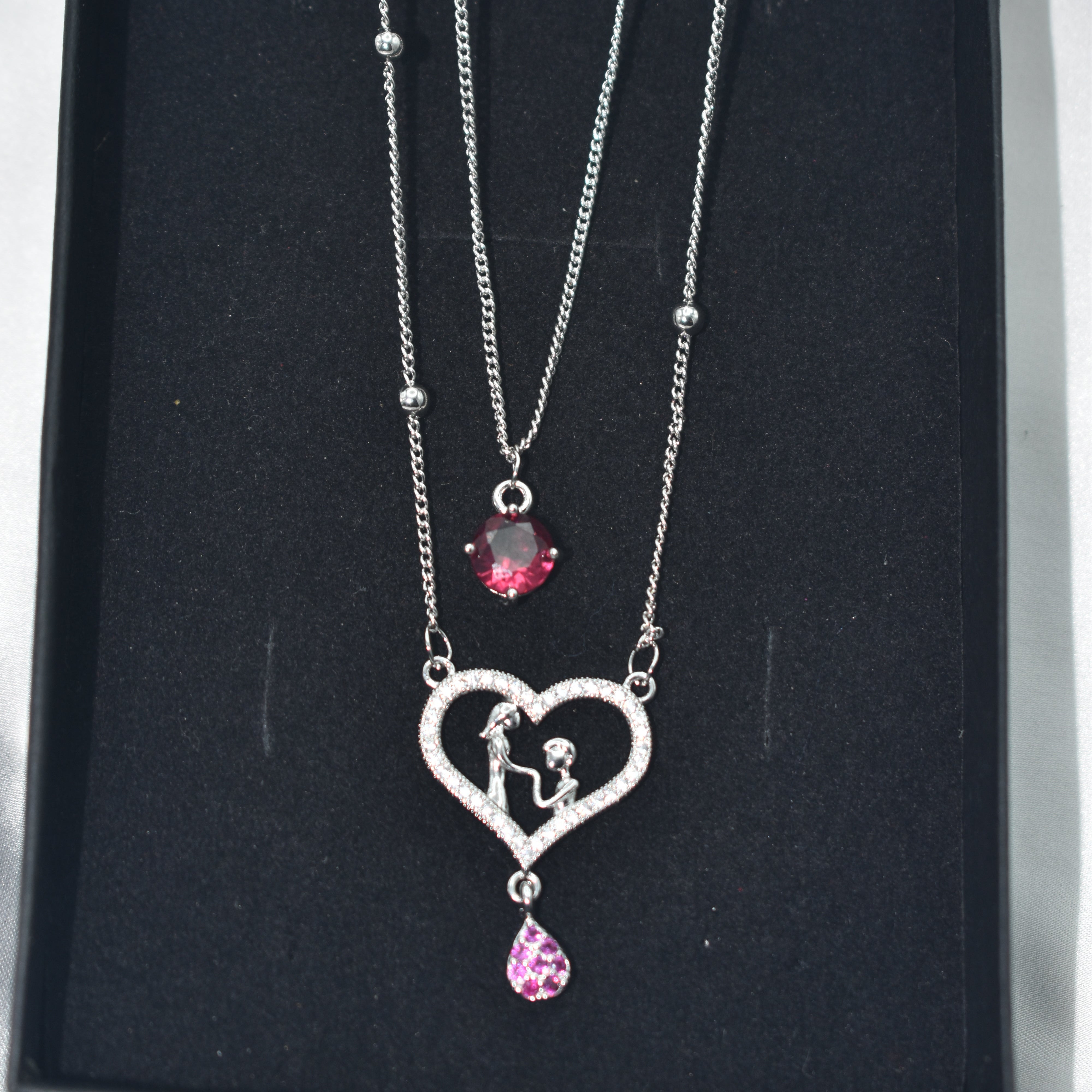 Pink Heart and Love Birds Rhinestone Asymmetric Chain Necklace – Punk Style Jewelry