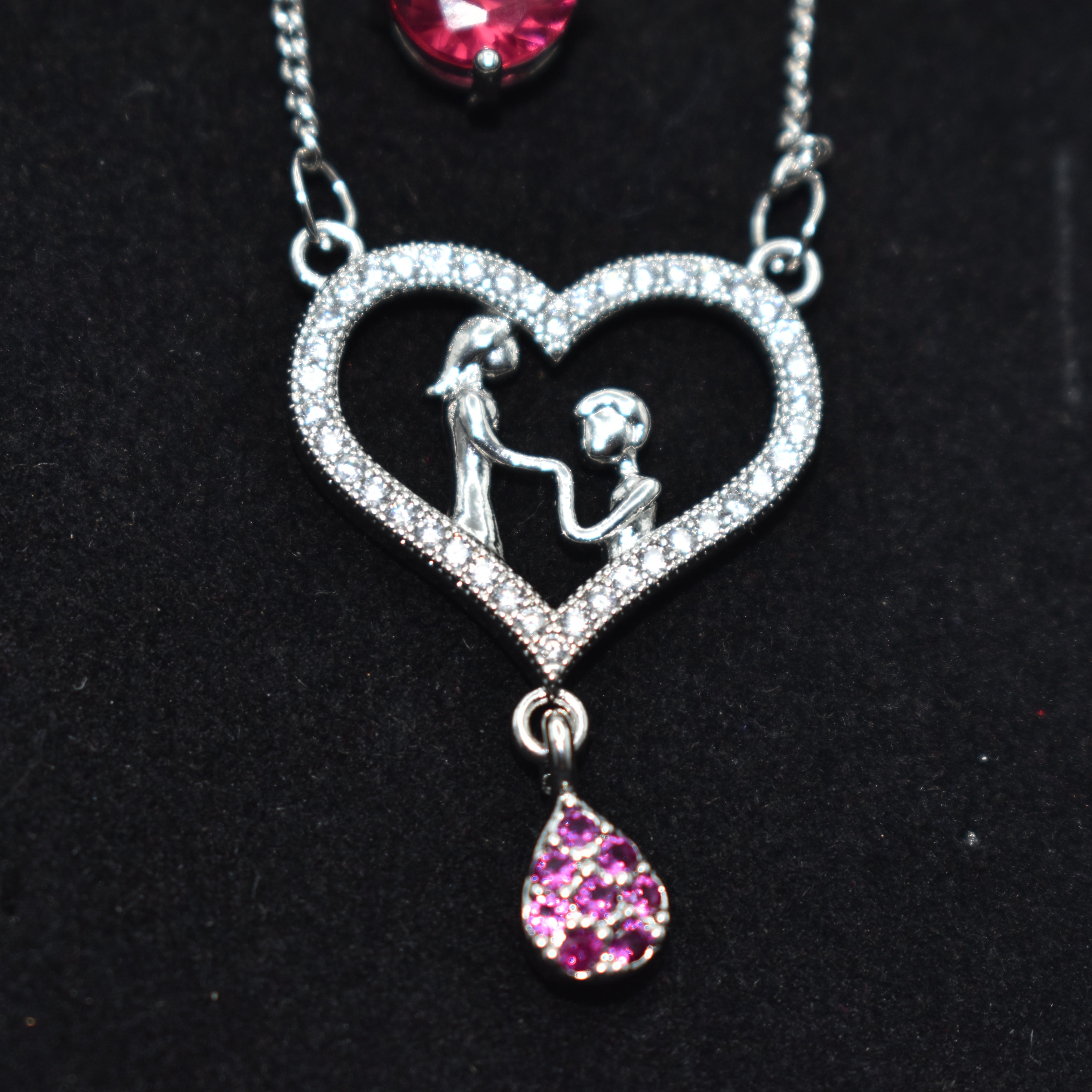 Pink Heart and Love Birds Rhinestone Asymmetric Chain Necklace – Punk Style Jewelry
