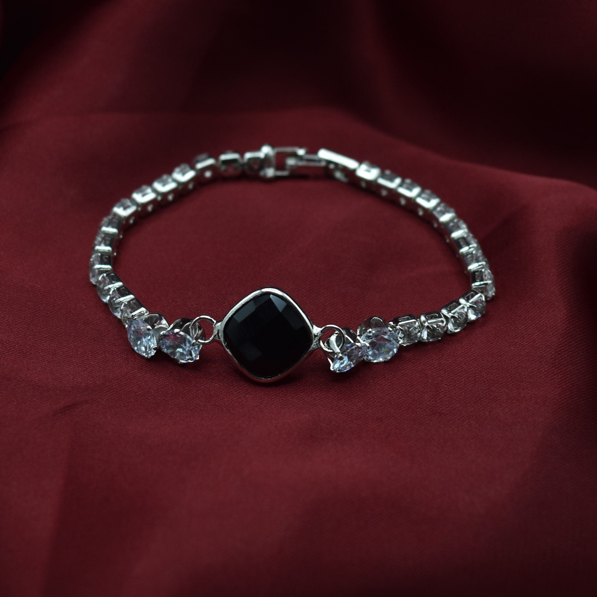 Luxury Black Cubic Zirconia Tennis Bracelet in Stainless Steel for Women