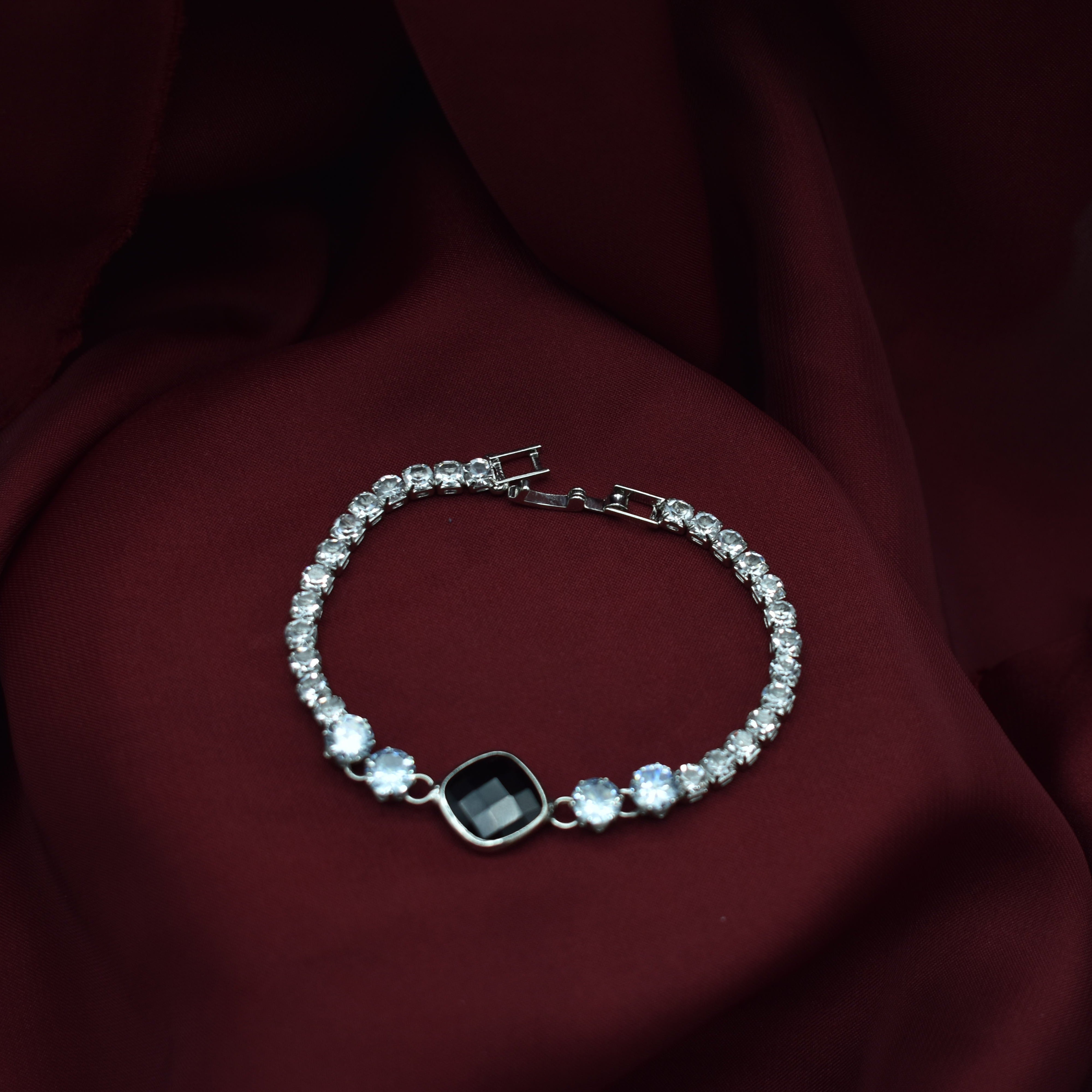 Luxury Black Cubic Zirconia Tennis Bracelet in Stainless Steel for Women