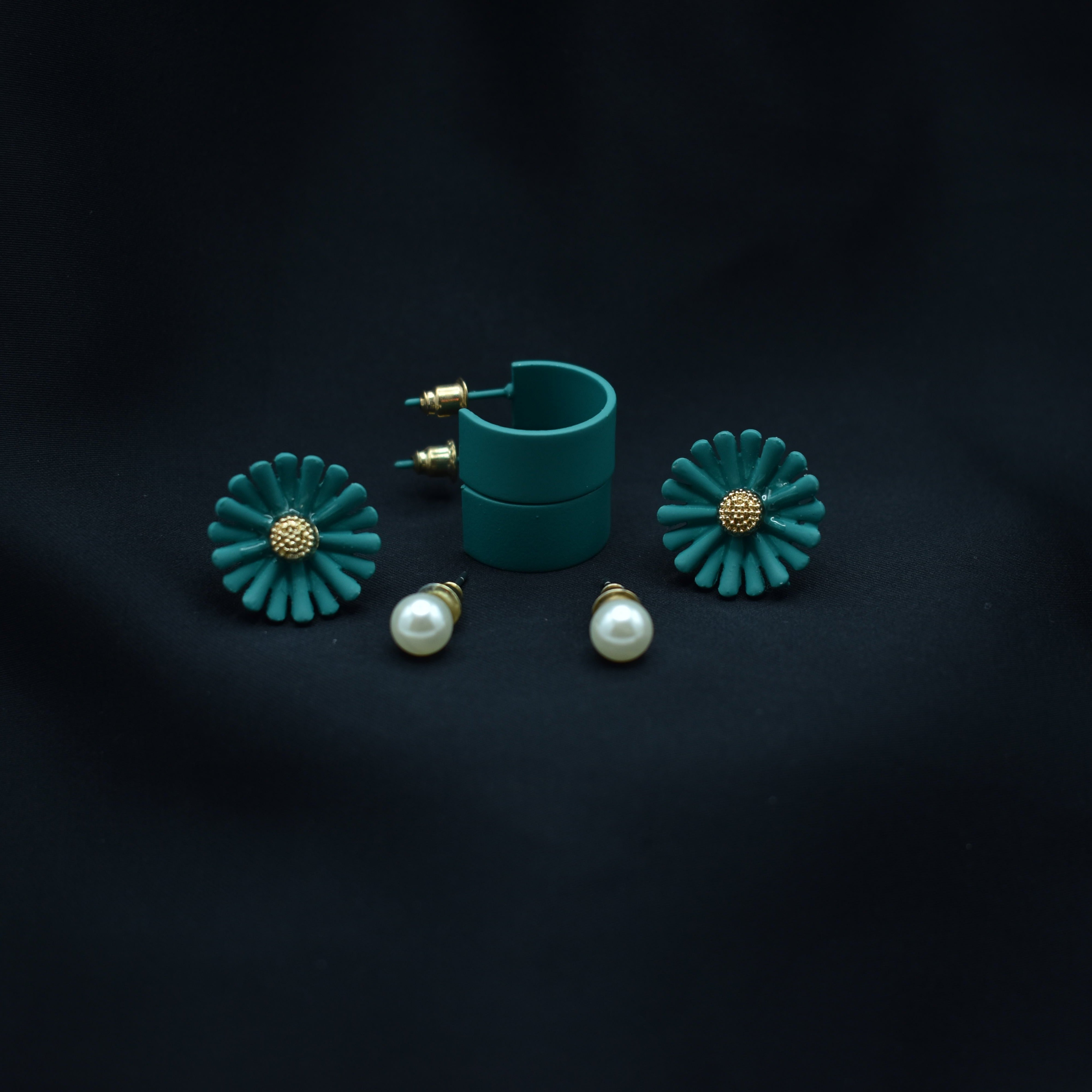 Elegant Earrings with 2 Rings – Set of 5 Pcs