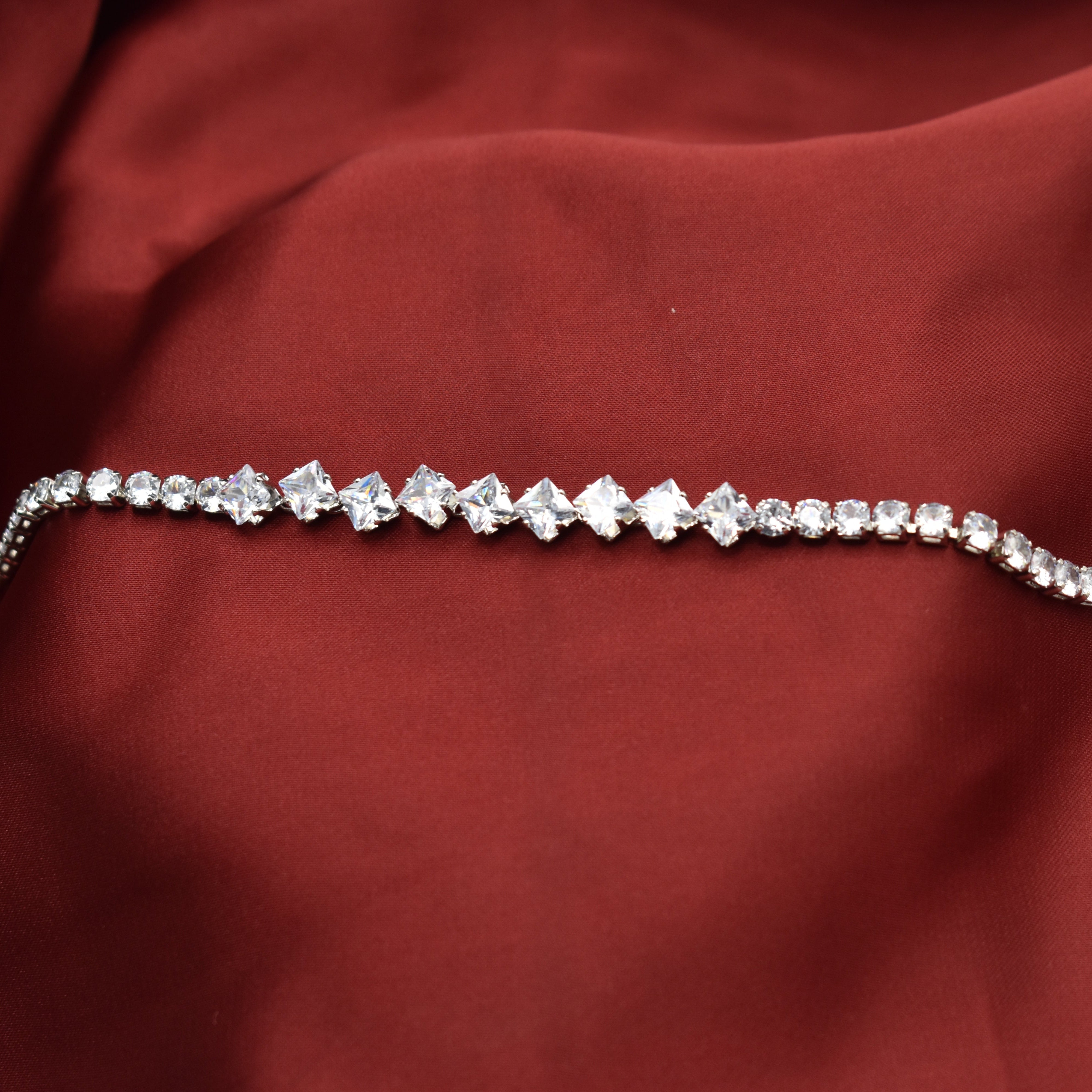 Luxury Silver Tennis Bracelet with Marquise, Oval, and Square Cuts – 18cm Elegant Bangle for Women