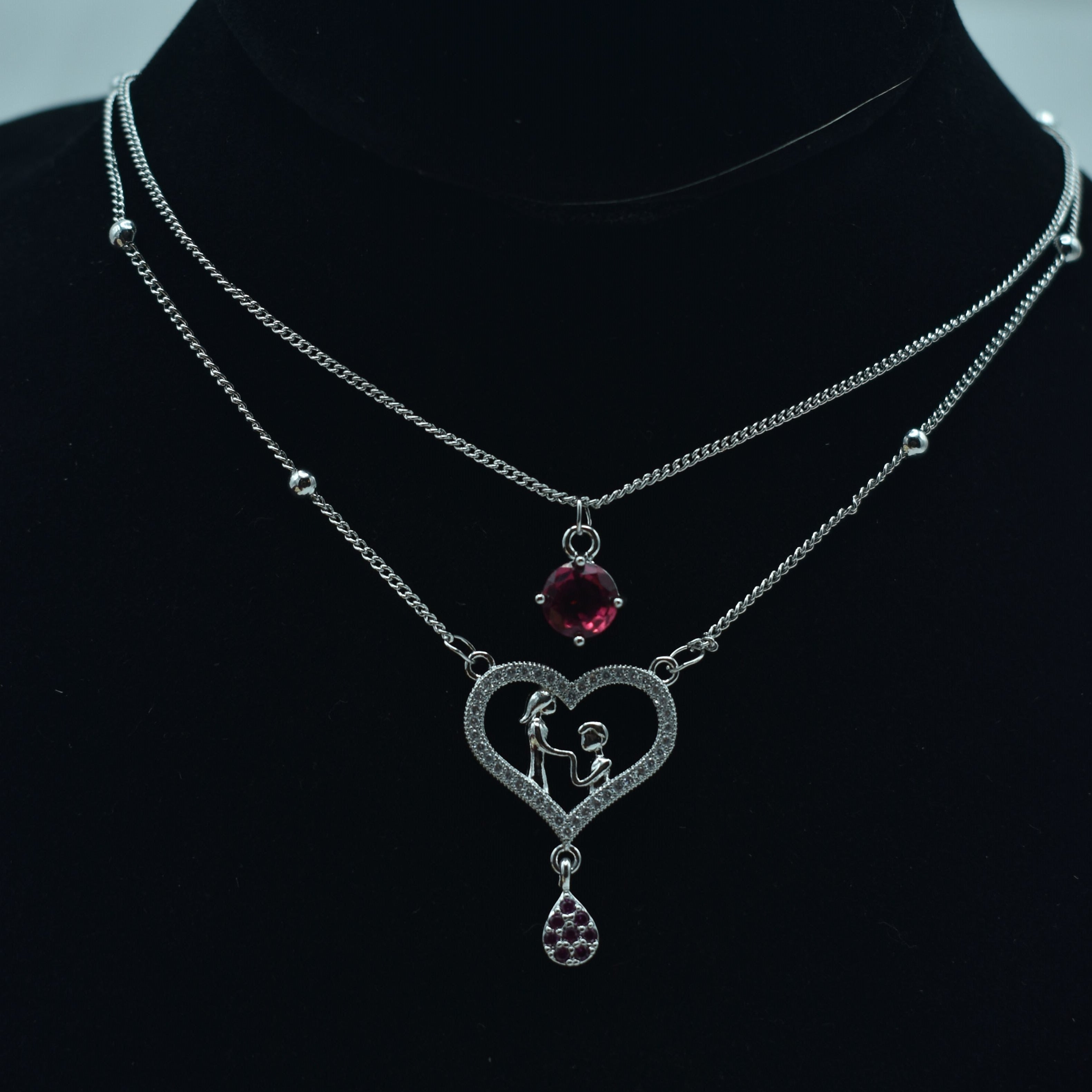 Pink Heart and Love Birds Rhinestone Asymmetric Chain Necklace – Punk Style Jewelry