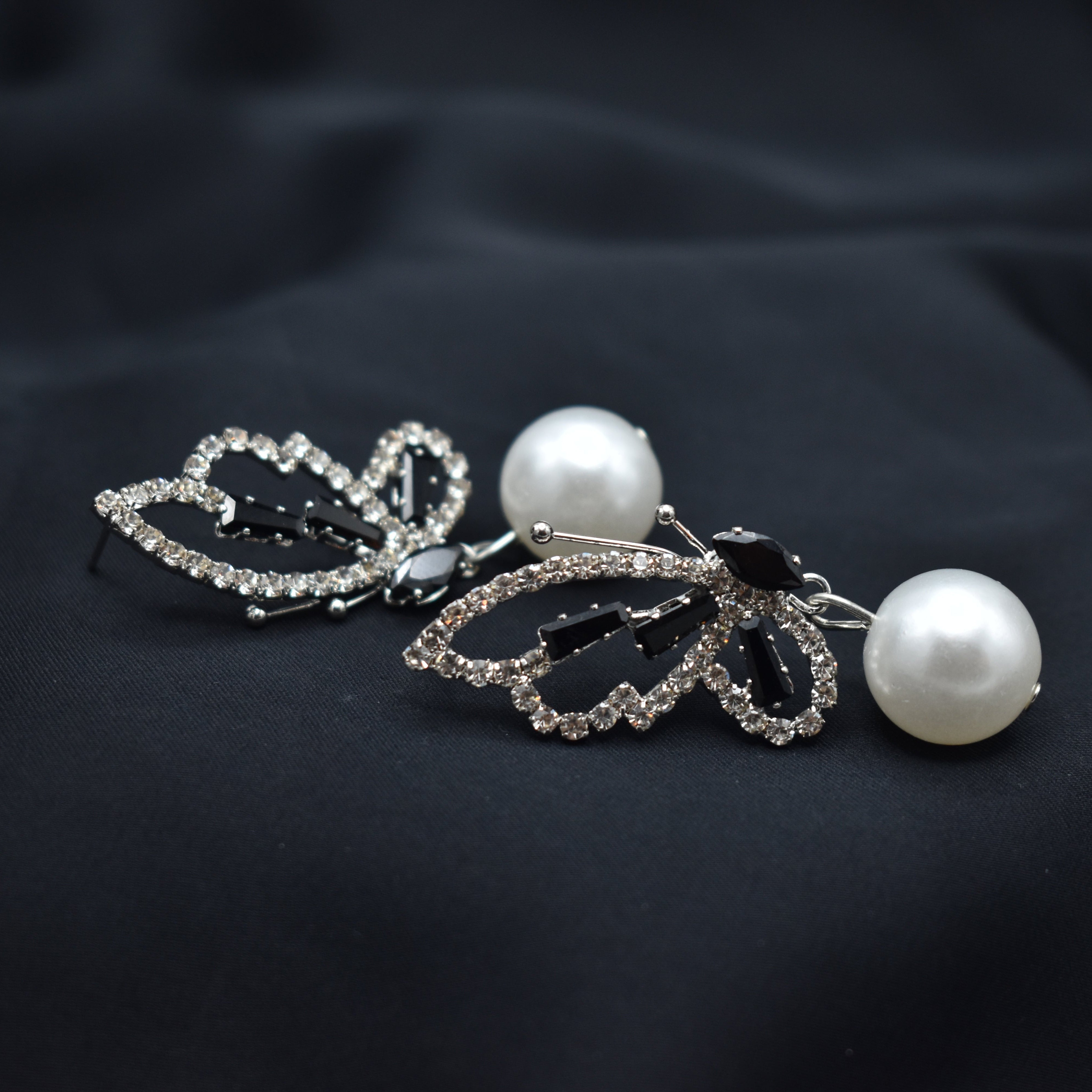 Butterfly Crystal Pearl Drop Earrings - Elegant & Stylish Design
