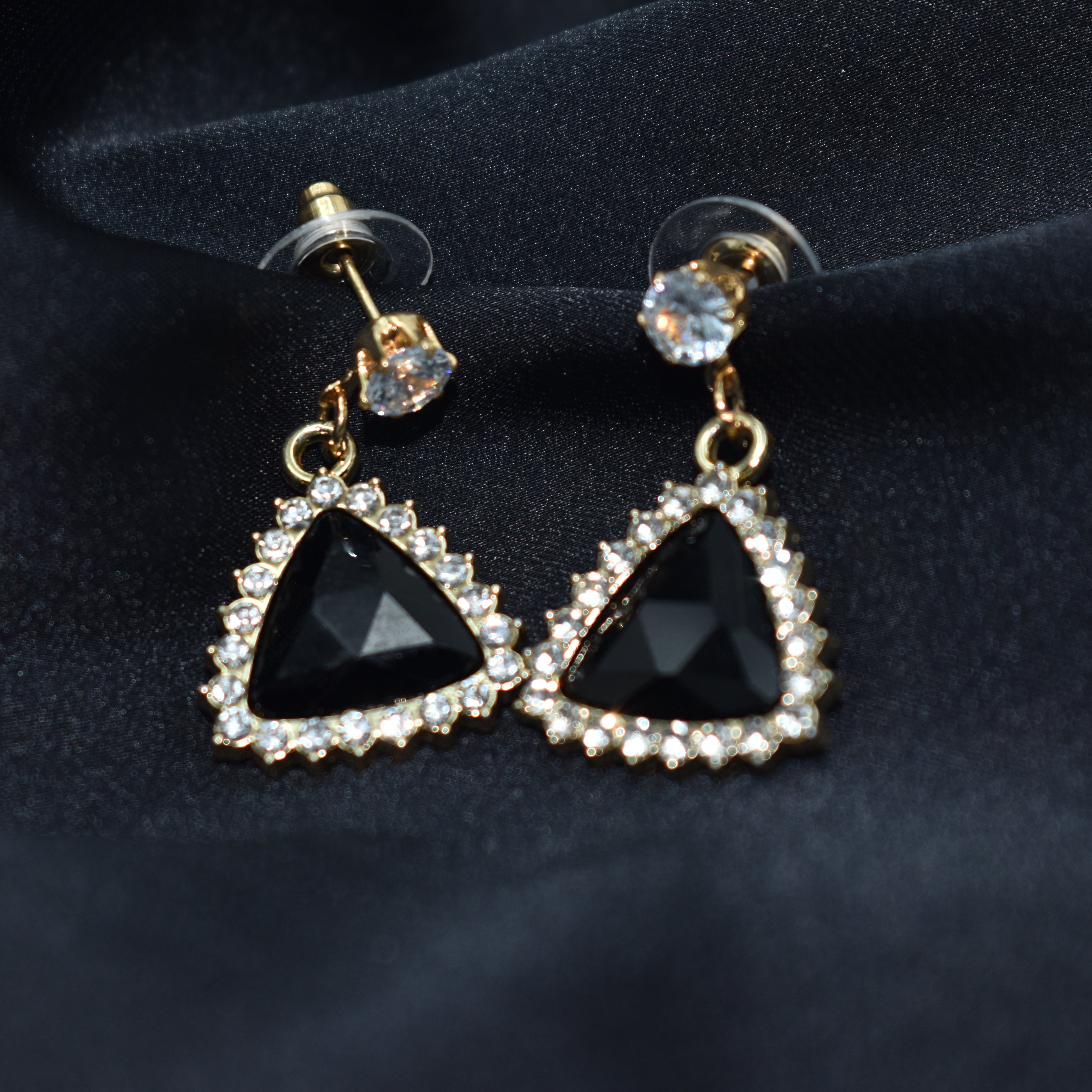 Elegant Black  Earrings with Gold and Crystal Accents