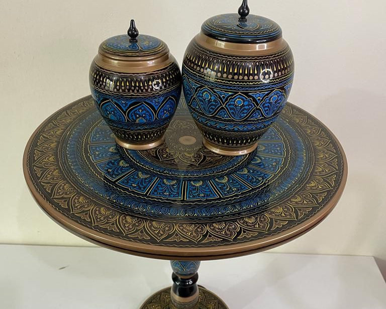 Wooden Handmade Classy Corner Table with Handmade Candy Jar
