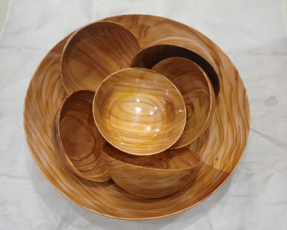Handmade Wooden Bowls Set of 7 Pcs – 1 Large & 6 Small Bowls
