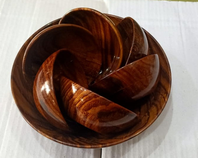 Handmade Wooden Bowls Set of 7 Pcs – 1 Large & 6 Small Bowls