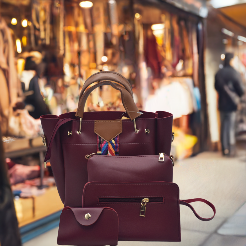 Premium 4-Piece Women's Handbag Set with Beautiful Colorful Lace