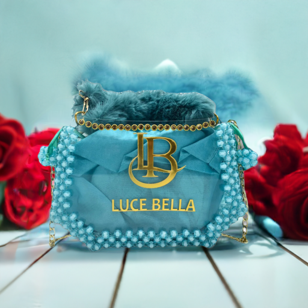 Transparent Acrylic Clutch Bag with Fluffy Handle & Bead Detailing