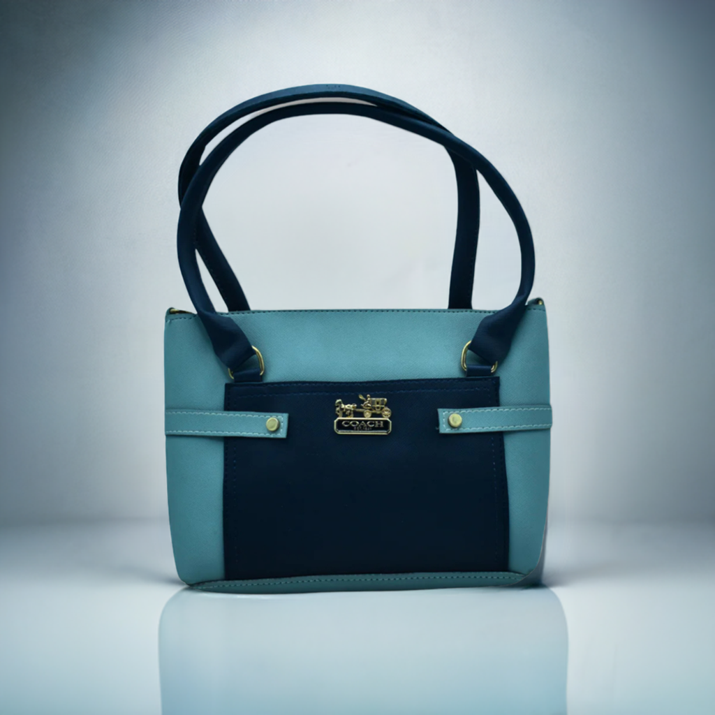 Coach Navy Blue Tote Bag with Gold Accents – Stylish & Elegant Handbag for Women