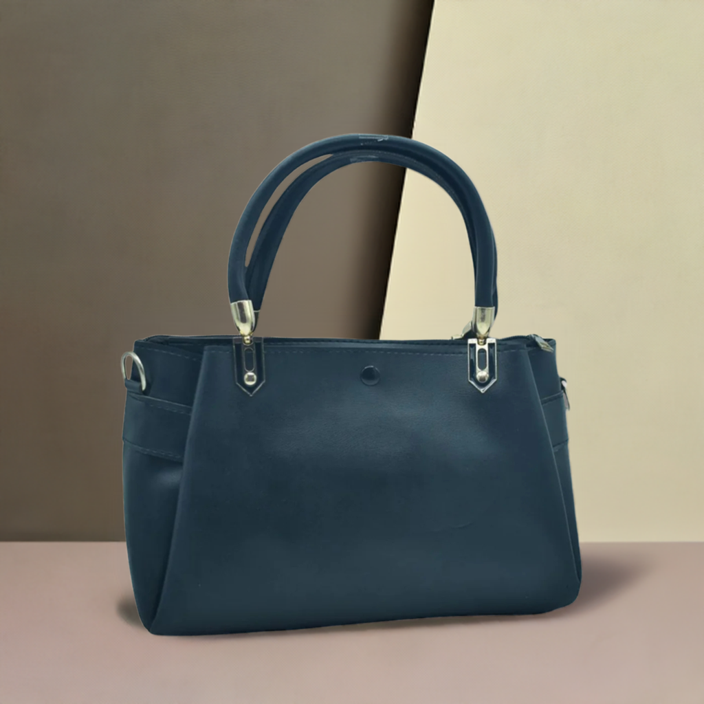 MANGO Blue Textured Tote Bag with Brown Handles – Stylish & Versatile Handbag for Wome