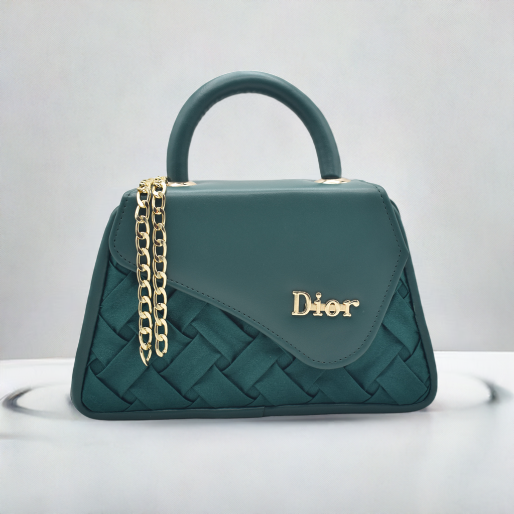 Chic Velvet Front Flap Handbag – Green & Blue