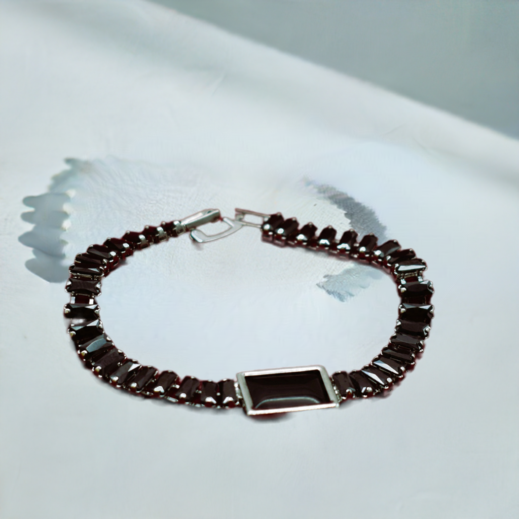 Chain Bracelet with Rectangular Stone and Zircon Accents – Cuff Design