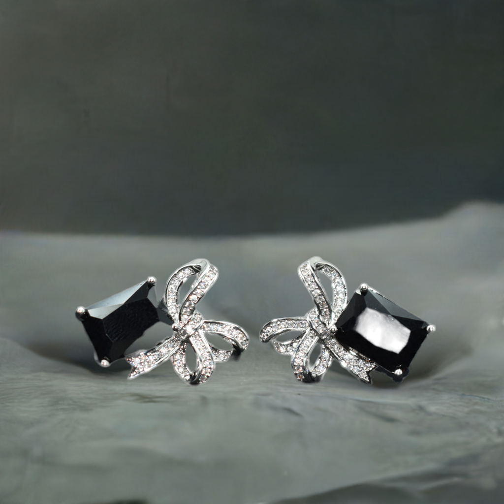 Black AD Square Earrings – Elegant & Modern Jewelry