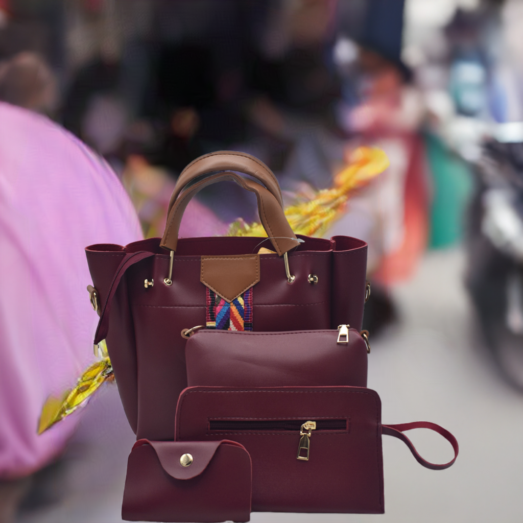 Premium 4-Piece Women's Handbag Set with Beautiful Colorful Lace