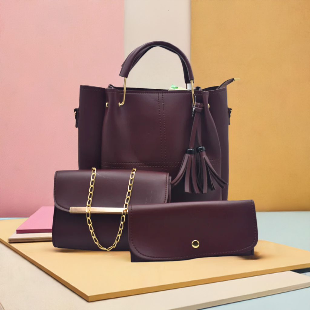 3-in-1 Women’s Handbag Set – Top Handle Bag, Wallet & Crossbody Strap