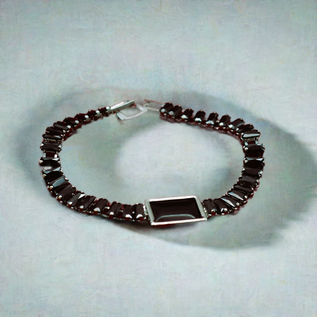 Chain Bracelet with Rectangular Stone and Zircon Accents – Cuff Design