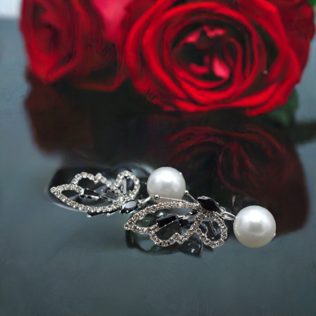Butterfly Crystal Pearl Drop Earrings - Elegant & Stylish Design
