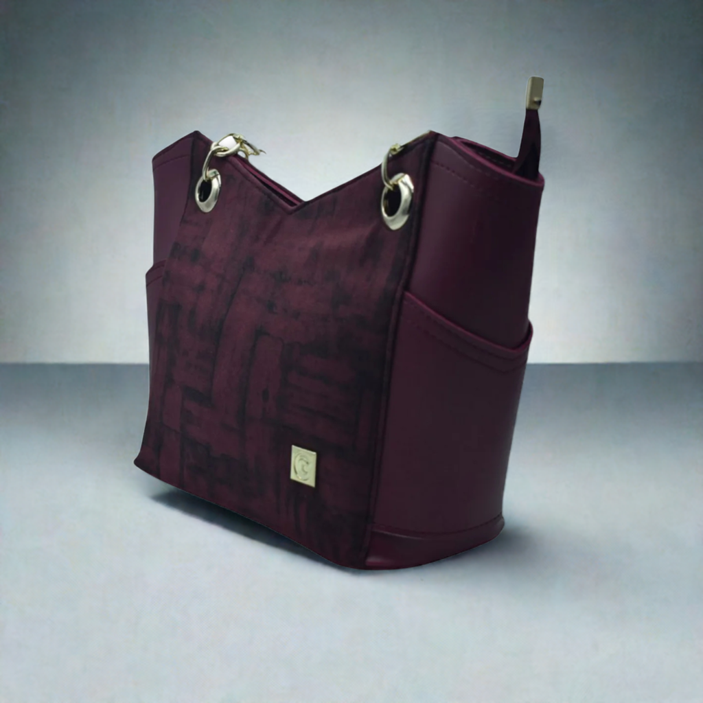 Elegant Maroon Handbag with Chain Straps – Stylish & Spacious Tote for Women