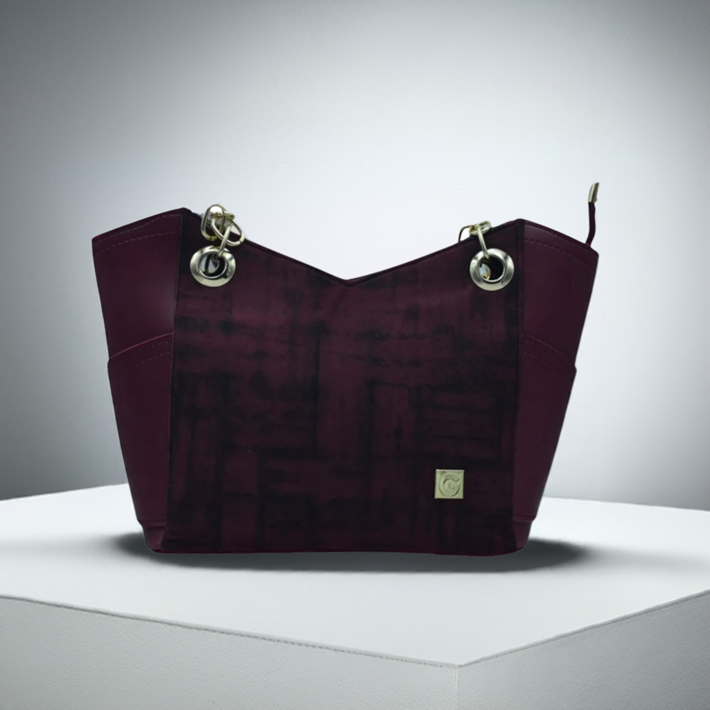 Elegant Maroon Handbag with Chain Straps – Stylish & Spacious Tote for Women