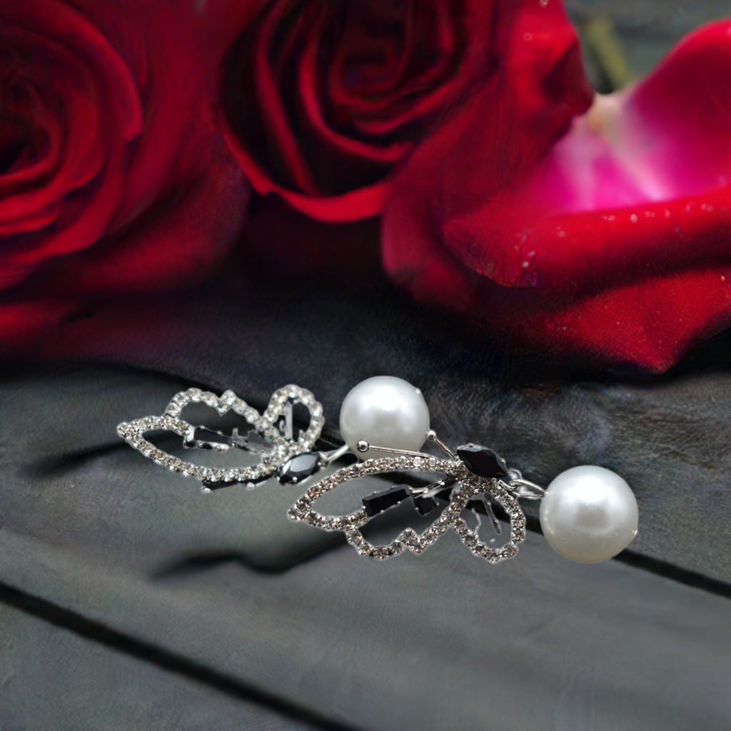 Butterfly Crystal Pearl Drop Earrings - Elegant & Stylish Design