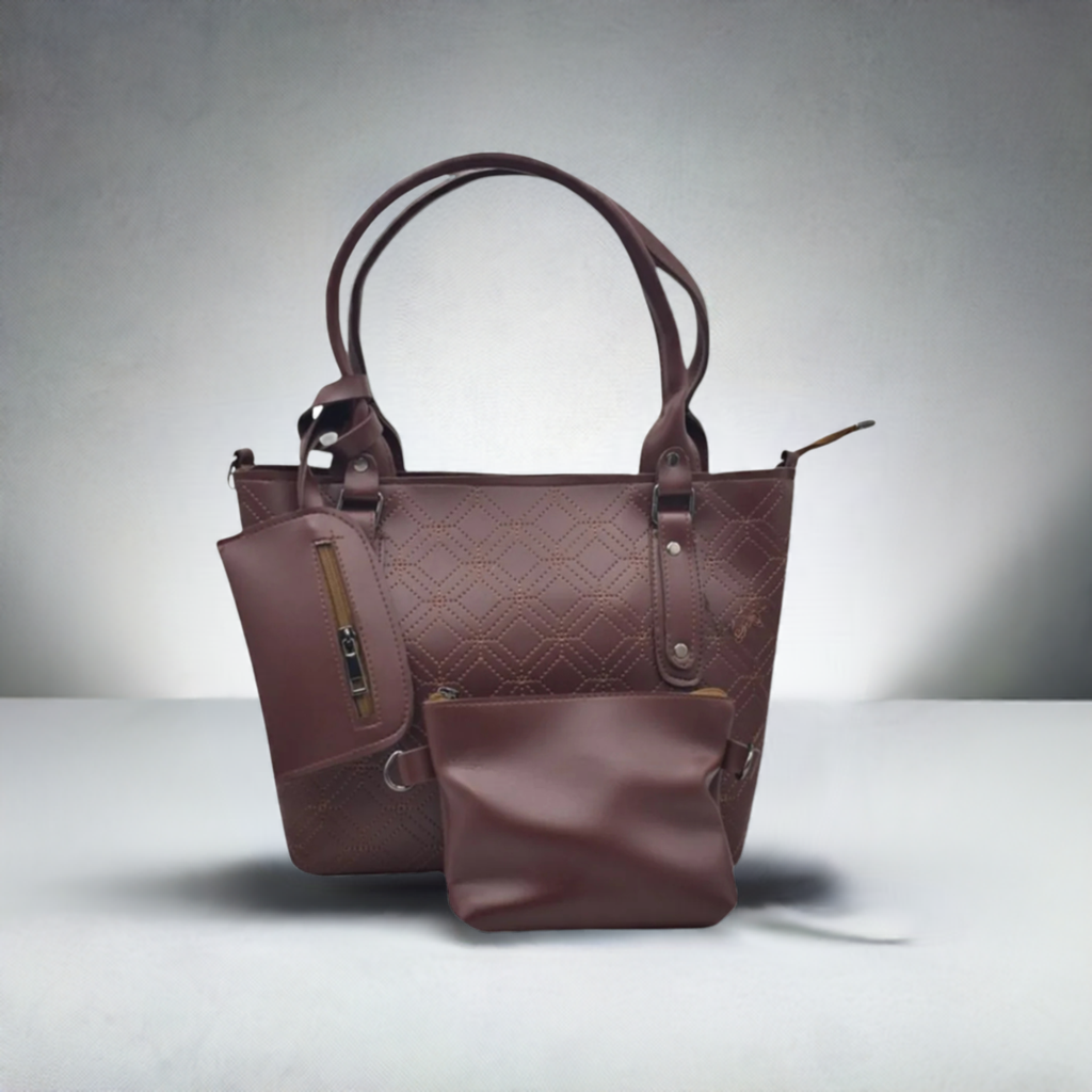 High-Quality 3-Piece Classic Leatherette Tote Bag for Women – Stylish & Durable